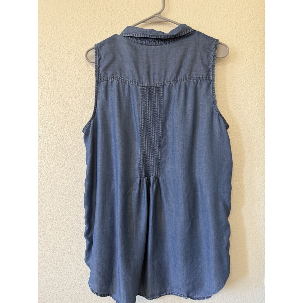 Terra & Sky Chambray Top 1X Lyocell Button Front Sleeveless Blue Casual Everyday - Picture 3 of 13